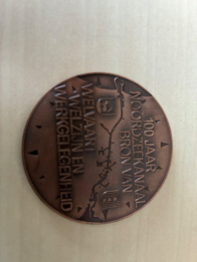 Herdenkingsmunt 100 jaar Noordzeekanaal, Postzegels en Munten, Penningen en Medailles, Ophalen of Verzenden, Brons, Nederland