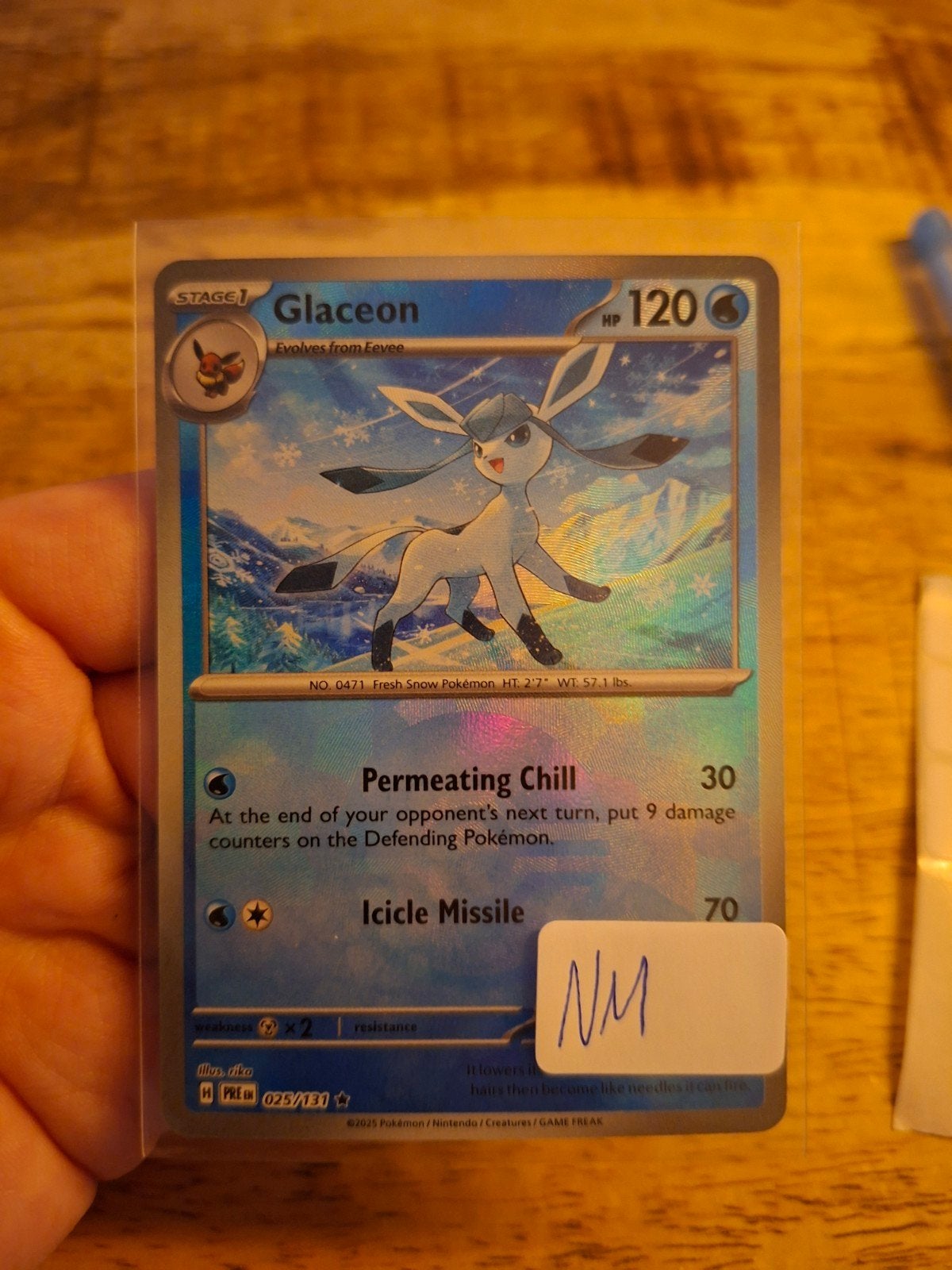 Pokémon Glaceon 025/131 PRE pokebal reverse, Ophalen of Verzenden, Zo goed als nieuw, Losse kaart, Foil