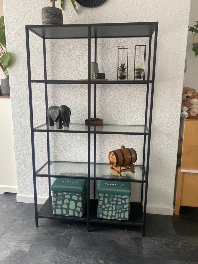 IKEA VITTSJÖ stellingkast zwartbruin/glas, Ophalen, Met plank(en), 50 tot 100 cm, Zo goed als nieuw