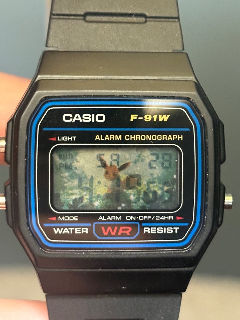 Casio F-91W - modded Pokémon background, Casio G-Shock, Zwart, IOS, Nieuw