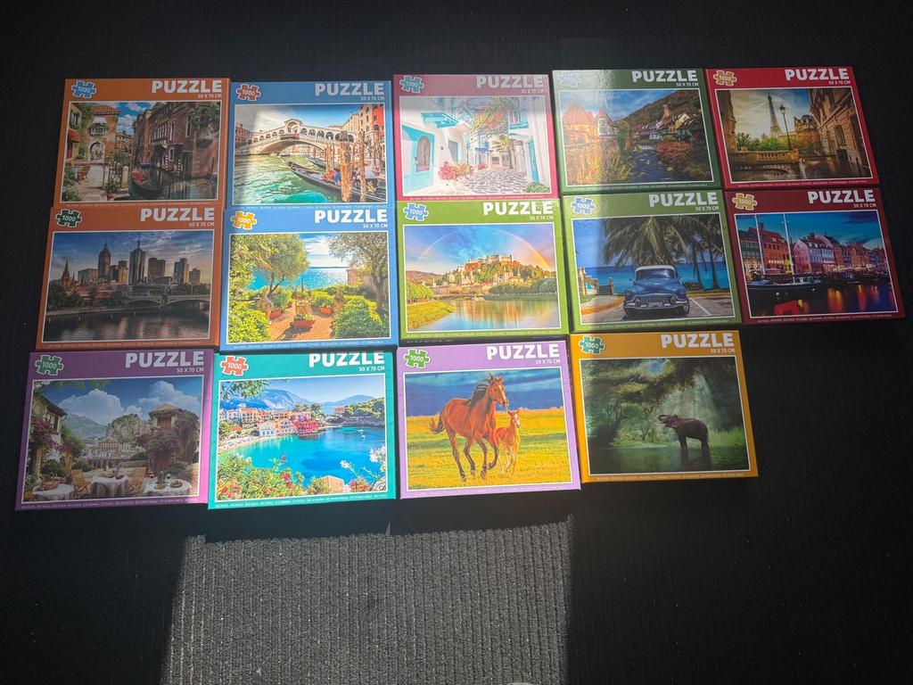 12x 1000 stukjes legpuzzels - Diverse steden en landschappen, Ophalen of Verzenden, 500 t/m 1500 stukjes, Zo goed als nieuw, Legpuzzel