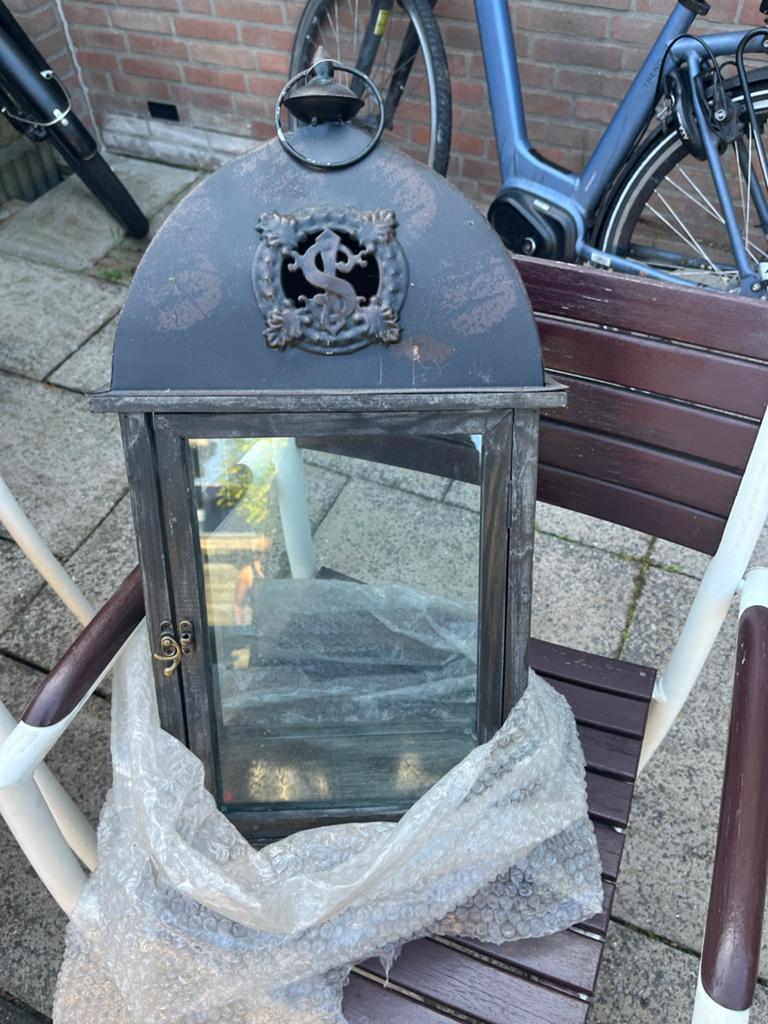 Decoratieve Lantaarn - Zwart Metaal met Glas, Ophalen of Verzenden, Klassiek, Metaal, Gebruikt