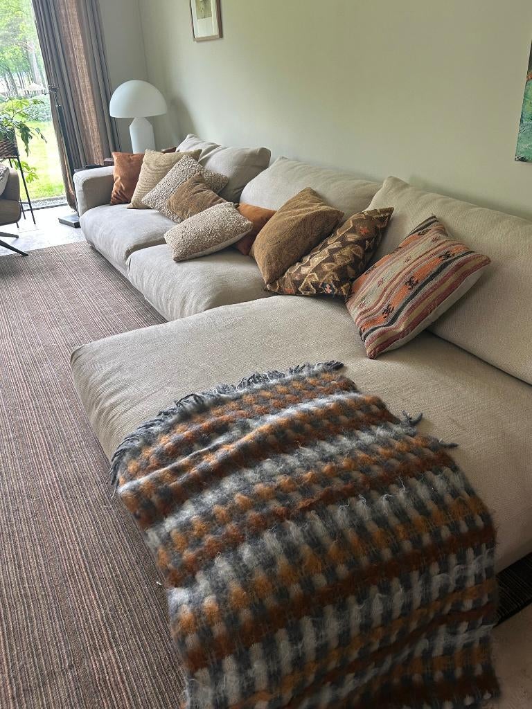Mooie beige lounge bank (gratis) 375 breed, Ophalen, Gebruikt, Stof