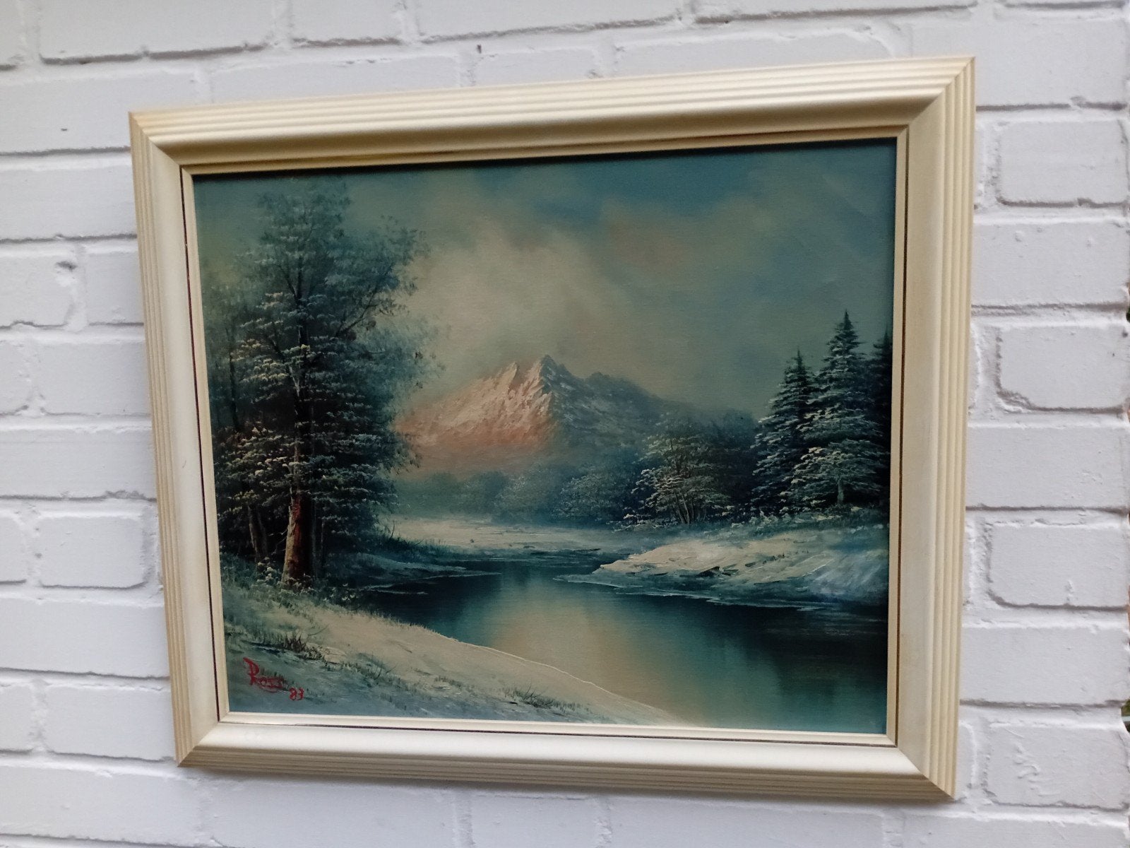 Bob Ross - Wintergezicht verf op doek, 1983, Antiek en Kunst, Kunst | Schilderijen | Klassiek, Ingelijst, Doek, Ophalen of Verzenden