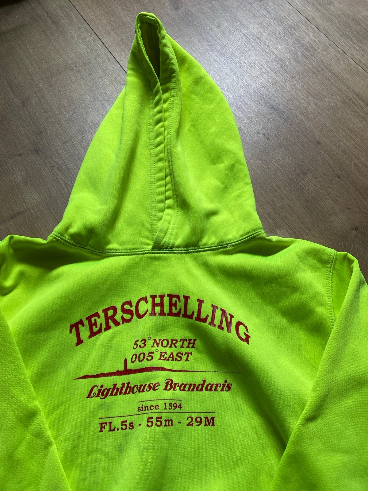 Neon geel / GroenTerschelling Hoodie - maat S / 164, Ophalen of Verzenden, Gebruikt, Jongen of Meisje, Trui of Vest