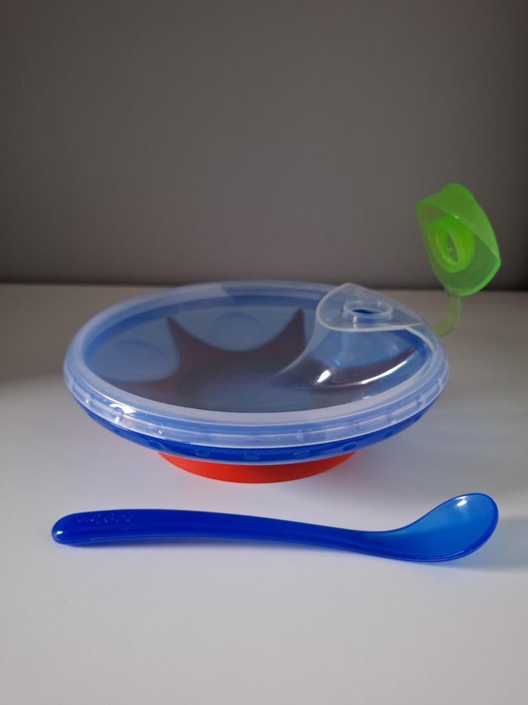 Prenatal Nuby warmwater bordje met zuignap en lepel., Ophalen of Verzenden, Nieuw, Overige typen