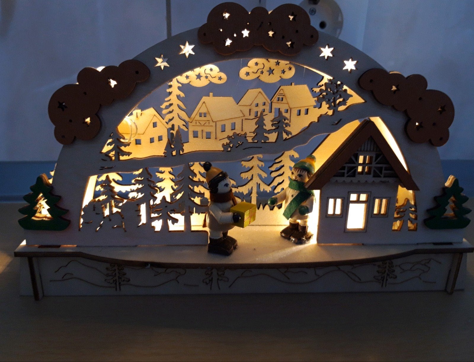 Leuke houten verlichte raam Kerstdecoratie.  Kerstraam, Ophalen of Verzenden