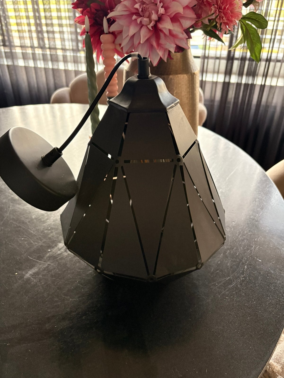 Geometrische zwarte metalen hanglamp ZGAN, Ophalen of Verzenden, Zo goed als nieuw, Metaal