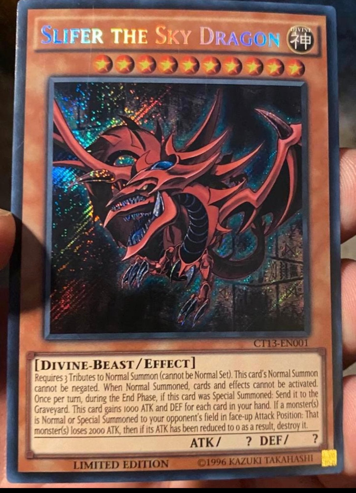 Yu-Gi-Oh! Slifer the Sky Dragon CT13 Limited Tin Promo !, Ophalen of Verzenden, Zo goed als nieuw, Losse kaart, Foil