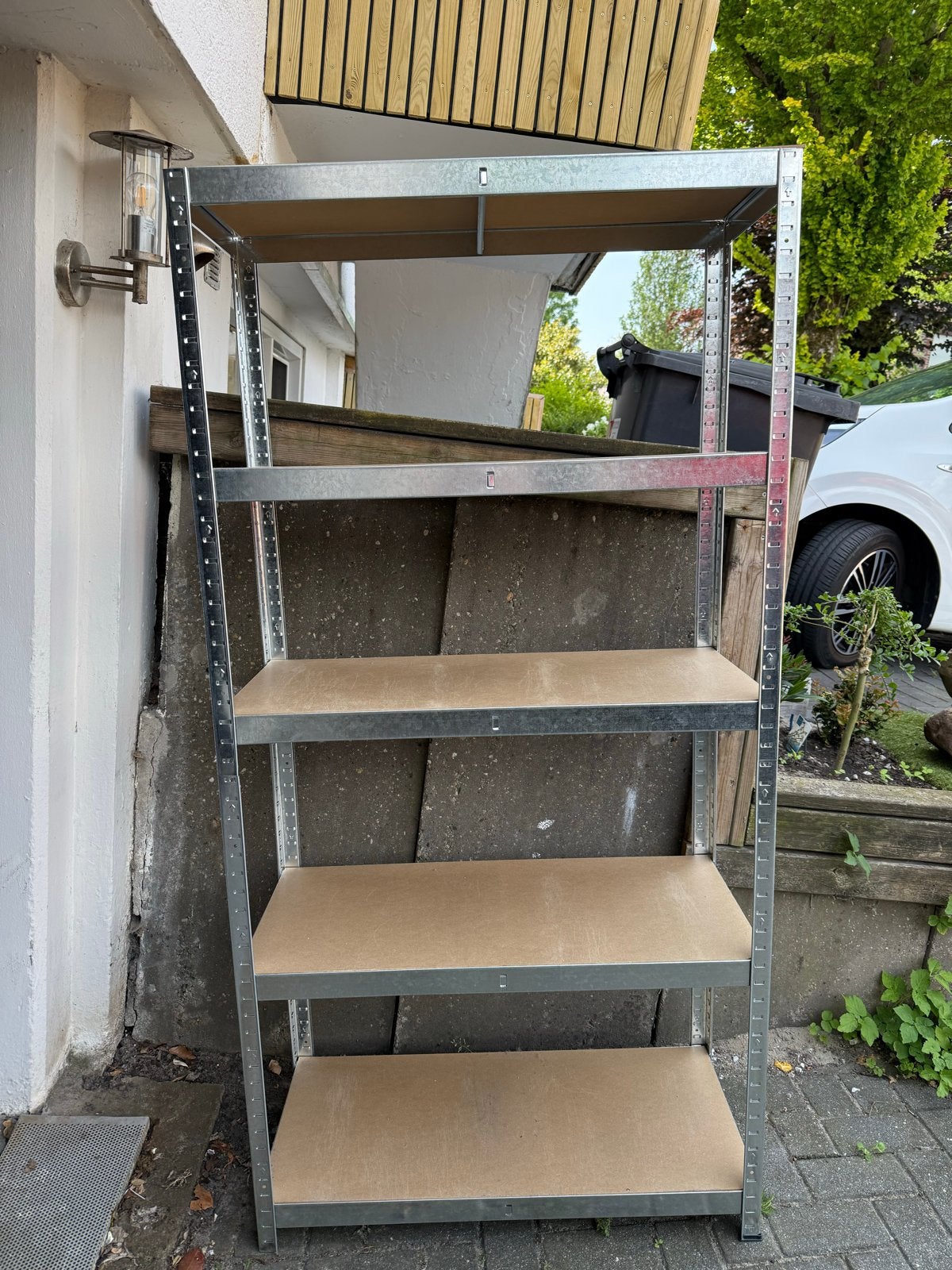 Stevige metalen stellingkast met 4 houten planken, Ophalen, Gebruikt