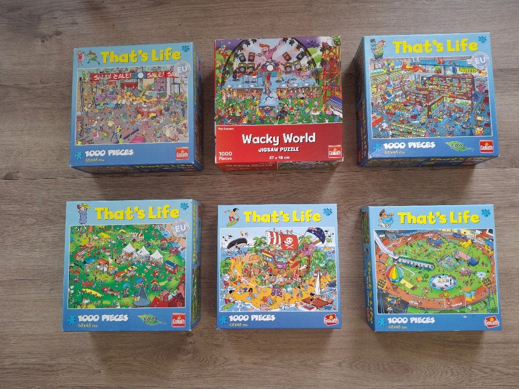 5x Thats Life Legpuzzel(s) + 1x Wacky World Legpuzzel, Ophalen, 500 t/m 1500 stukjes, Zo goed als nieuw, Legpuzzel