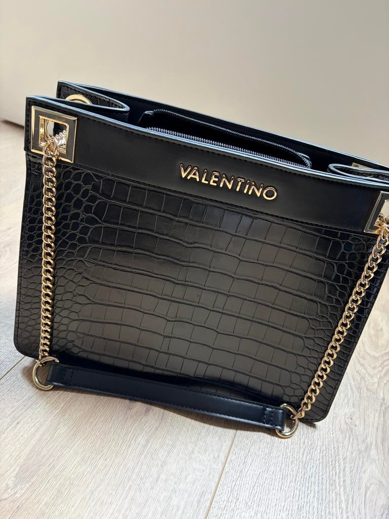 Valentino handtas zwart croco-look met gouden ketting, Ophalen, Zo goed als nieuw, Zwart, Handtas