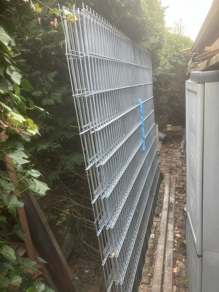 Dubbelstaafmatten hekwerk schutting gegalvaniseerd 5stuks, Ophalen, Gebruikt, IJzer, Dubbelstaafmat hekwerk