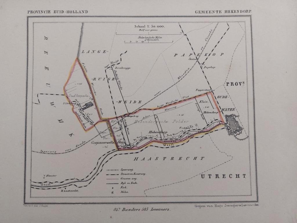 65 / Litho door J. Kuyper uit 1866 van Hekendorp ZH, Ophalen of Verzenden