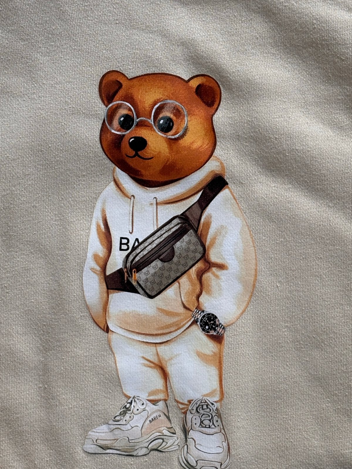 Baron Filou Hoodie met Beer Print - Maat L, Kleding | Heren, Ophalen of Verzenden, Zo goed als nieuw, Maat 52/54 (L), Beige
