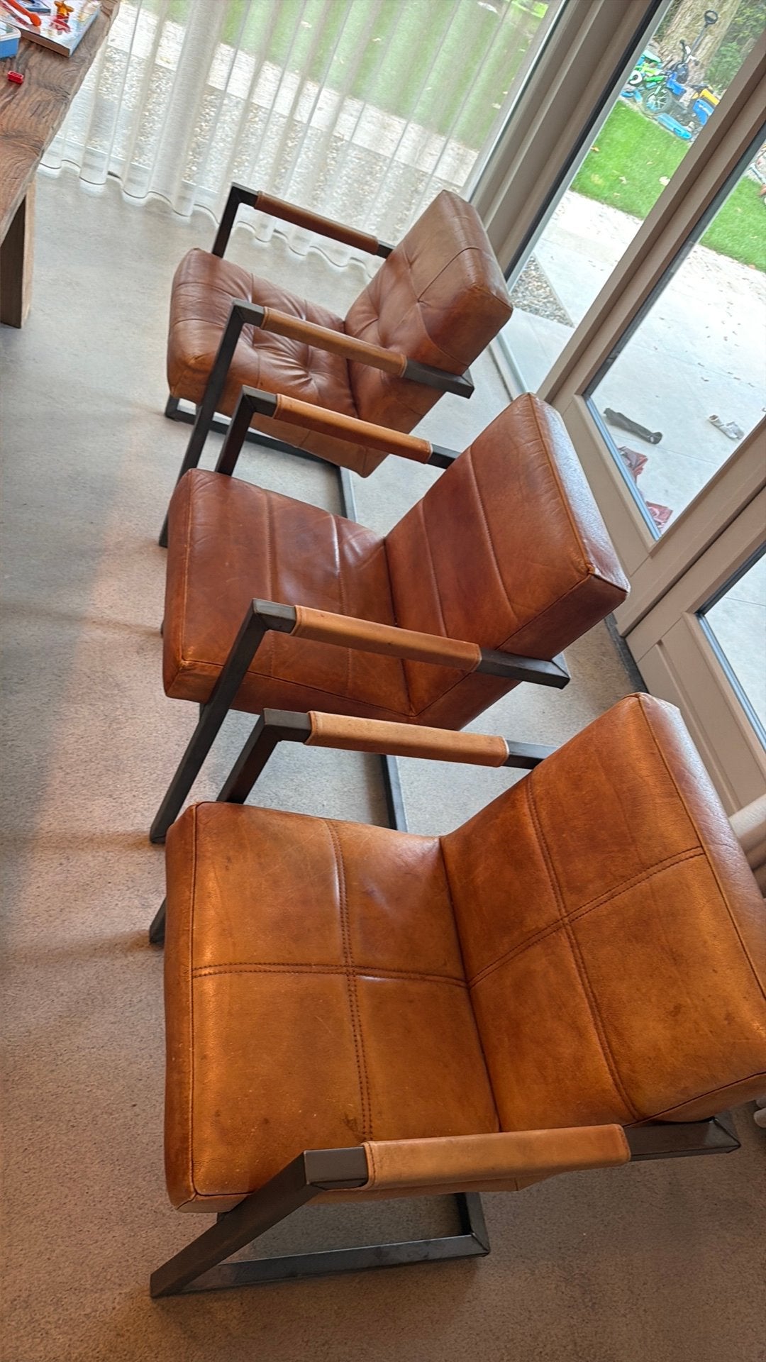 6 leren stoelen te koop, Huis en Inrichting, Stoelen, Ophalen, Zo goed als nieuw, Bruin, Vijf, Zes of meer stoelen