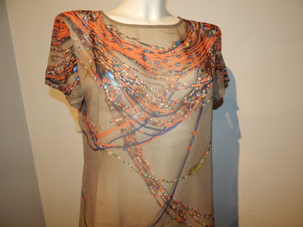 Moschino cheapandchic voile top kettingen print kleur 40, Maat 38/40 (M), Meerkleurig, Zo goed als nieuw, Korte mouw