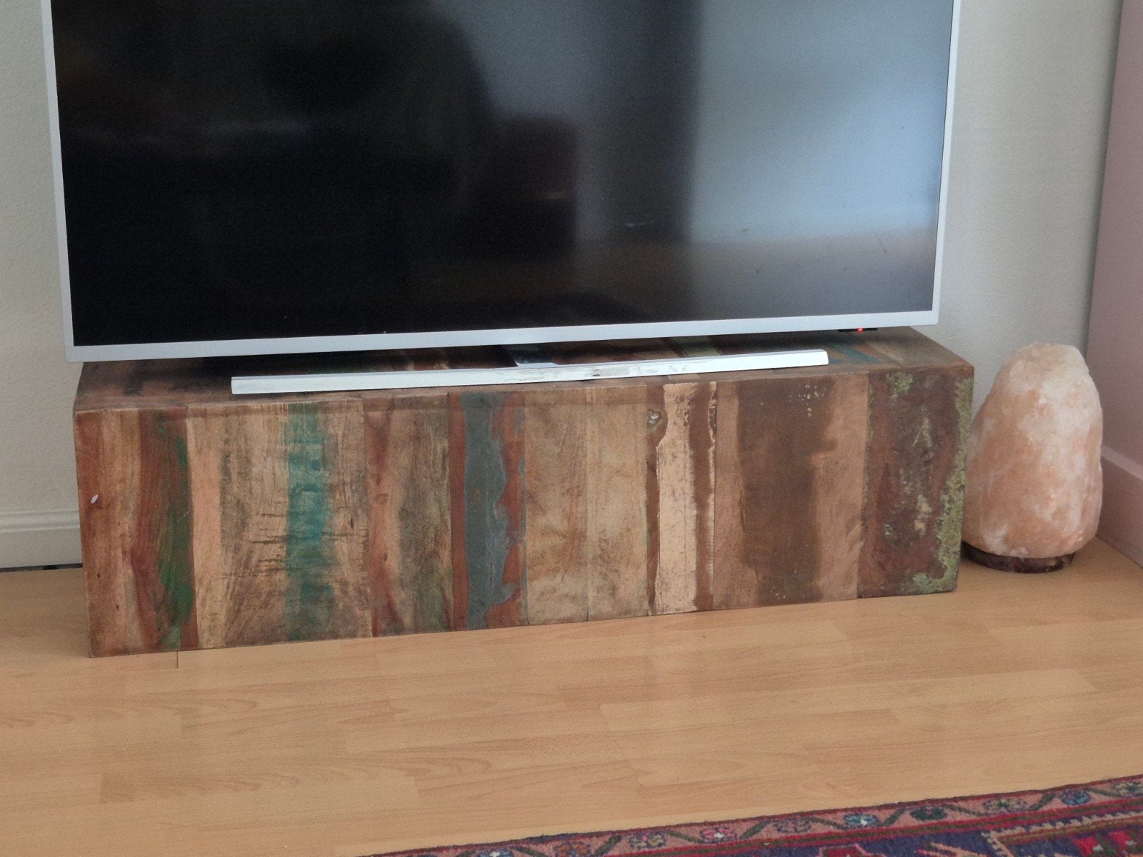 vidaXL TV-meubel massief gerecycled hout zonder pootjes, Ophalen, 25 tot 50 cm, Overige houtsoorten, 100 tot 150 cm