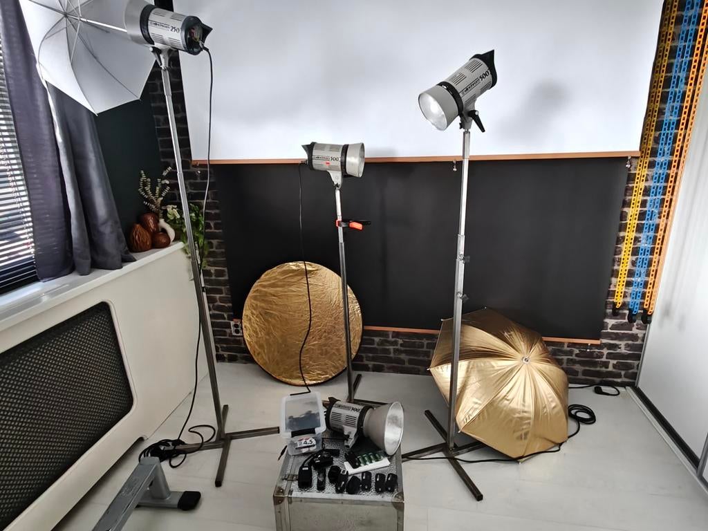Belichtingset en achtergrond voor fotostudio, Audio, Tv en Foto, Fotografie | Fotostudio en Toebehoren, Ophalen, Complete fotostudio