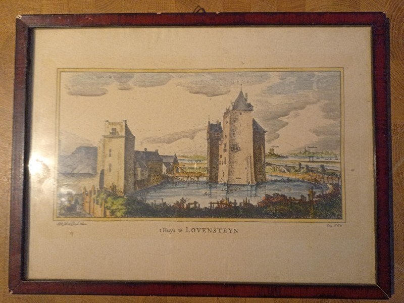 Gekleurde ets/gravure Loevestein - 't Huys te Lovensteyn, Antiek en Kunst, Kunst | Etsen en Gravures, Verzenden