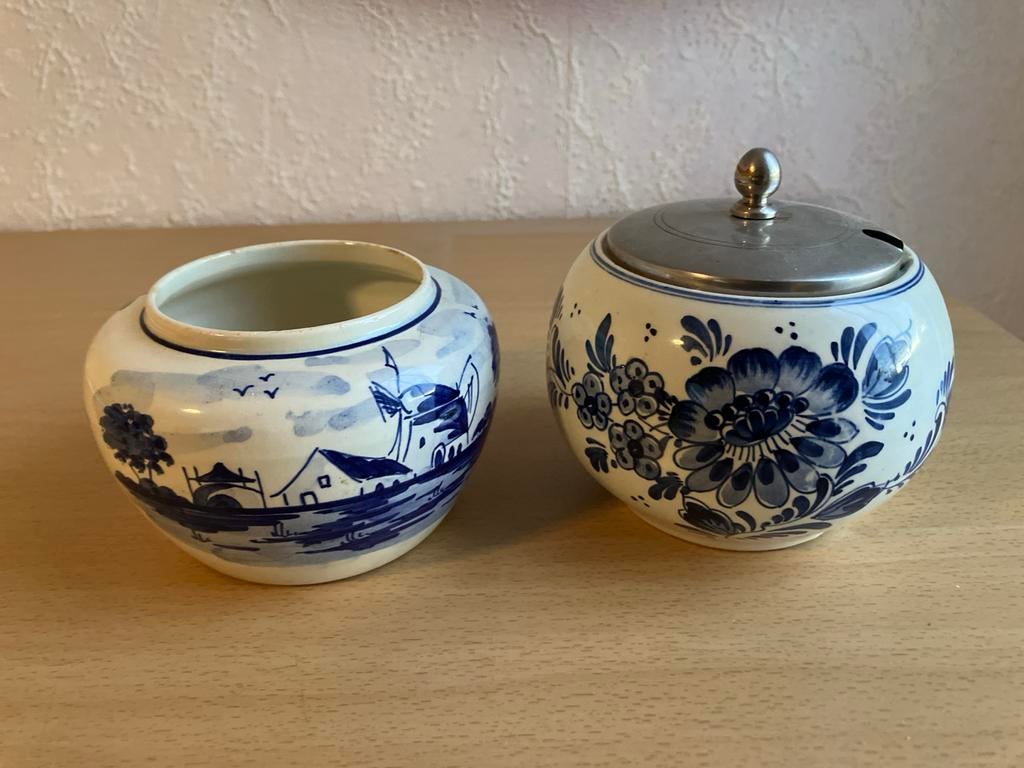 Delfts Blauw suikerpot en vaasje - Handgeschilderd, Ophalen