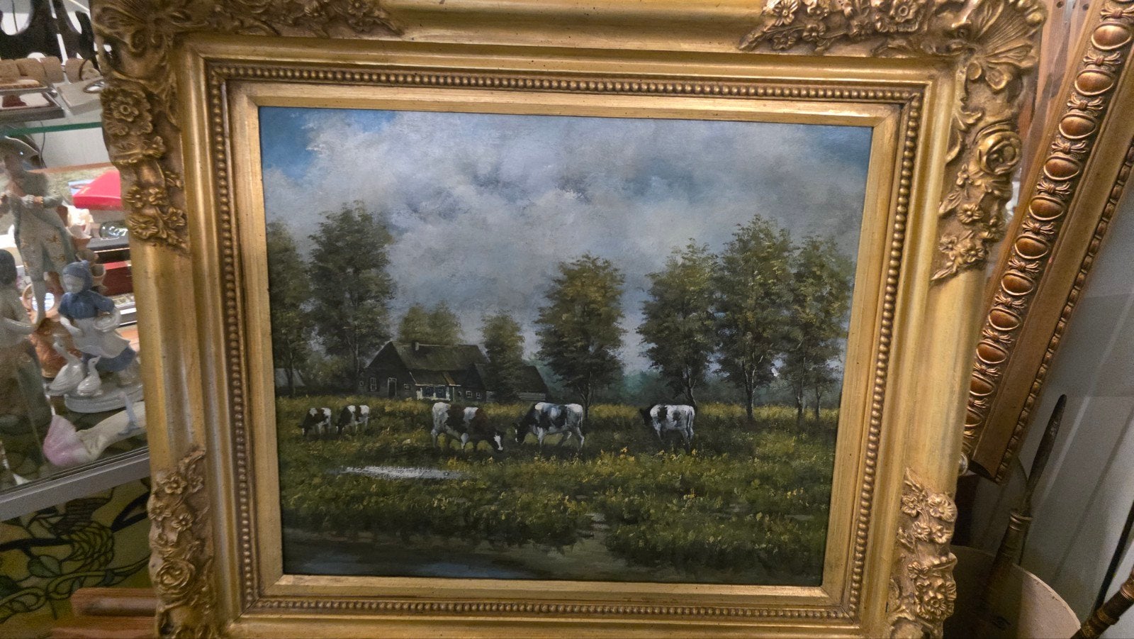 Groot antiek schilderij koeien in weiland, Ophalen