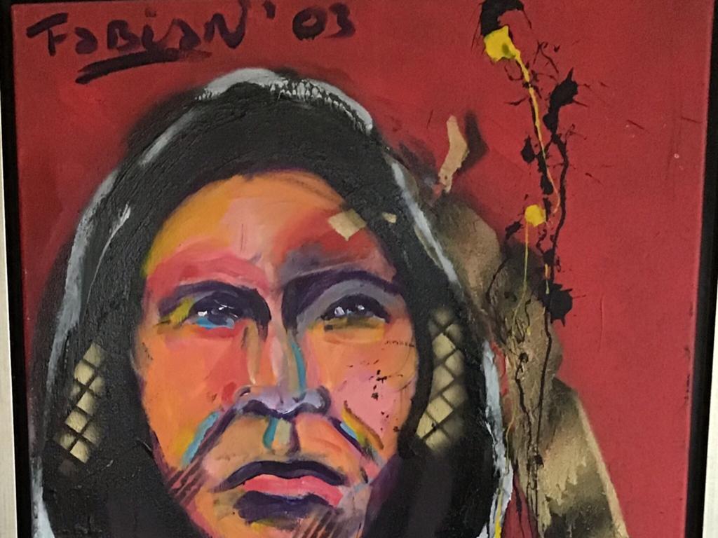 Fabian '03 - Kleurrijk Portret indiaan, Antiek en Kunst, Kunst | Schilderijen | Modern, Ophalen