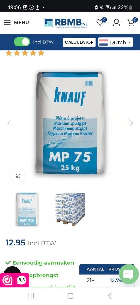 Knauf MP 75 25 kg, Ophalen, Nieuw, Overige typen