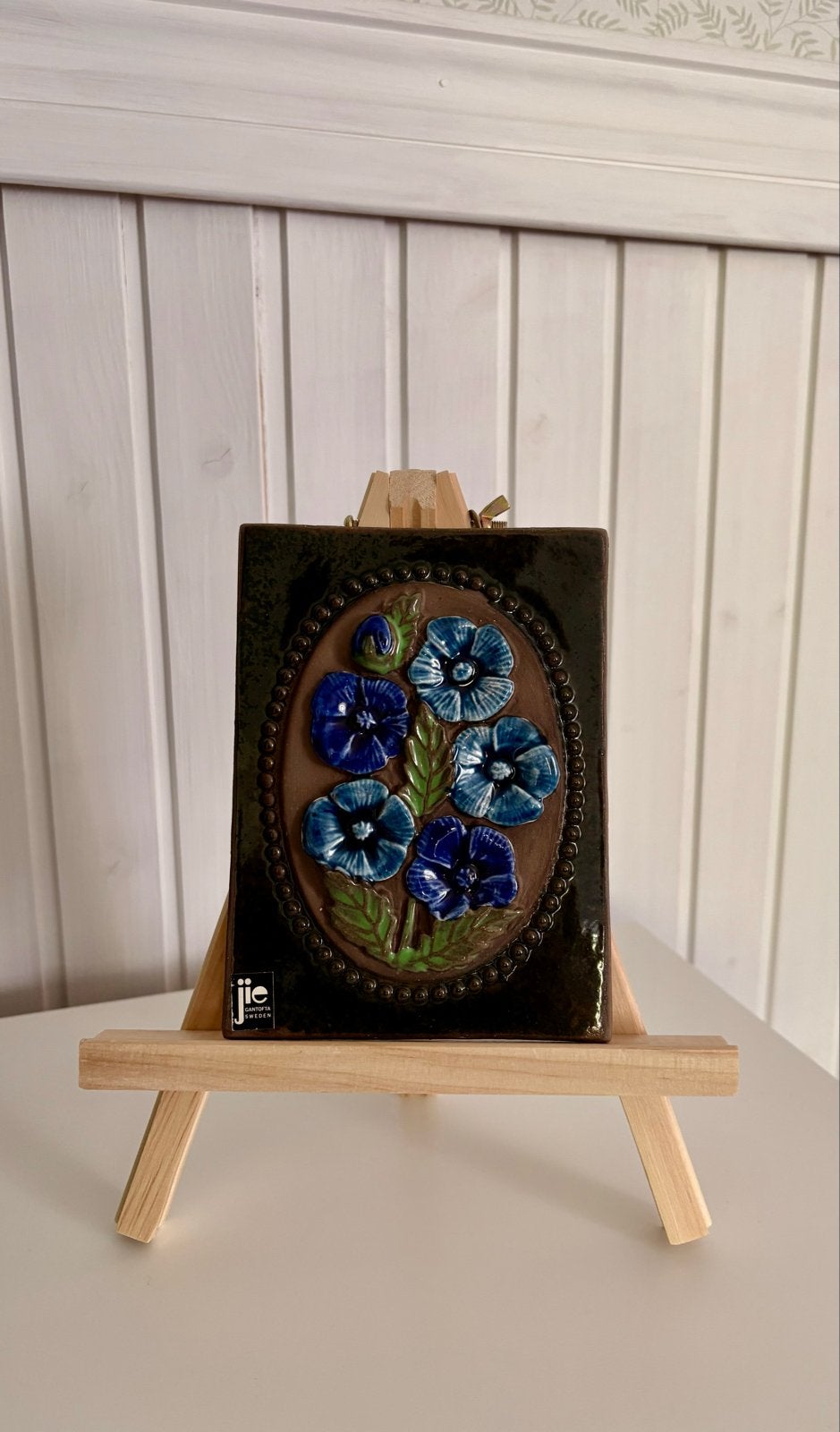 Vintage Wandtegel Jie Gantofta Zweden - Blauwe Bloemen, Verzenden
