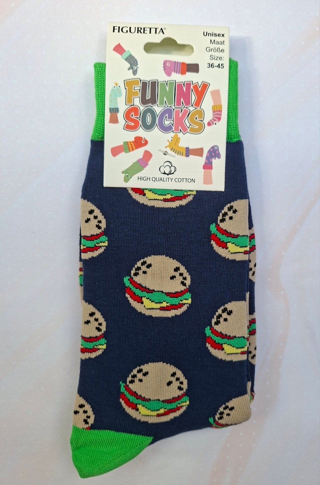 Funny Socks: One Size (Hamburger-print), Overige kleuren, Nieuw, Overige maten, Ophalen of Verzenden
