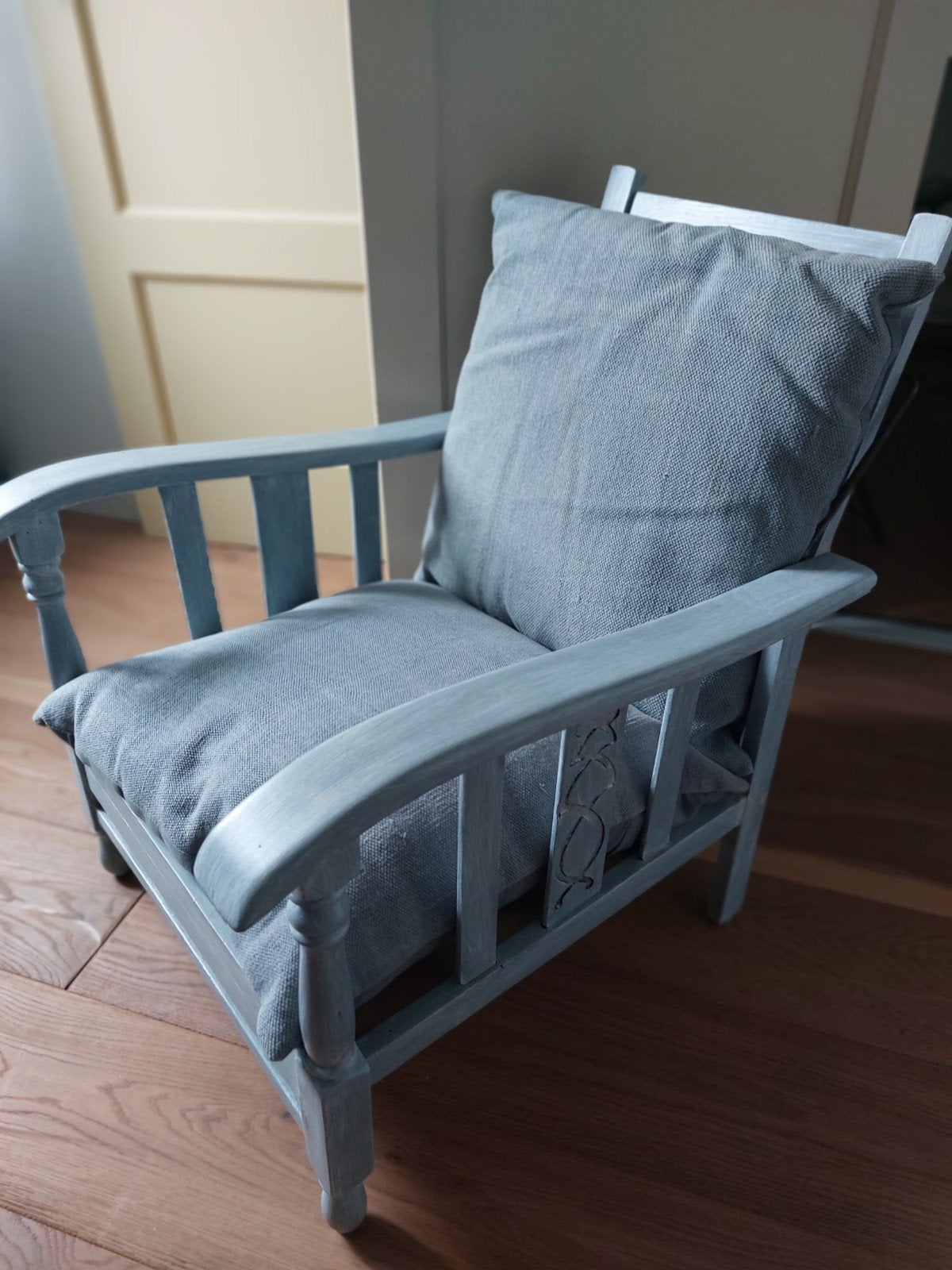 Rookstoelen Grijs geverfd hout, Ophalen, Gebruikt, Vintage, Verstelbaar, Stof
