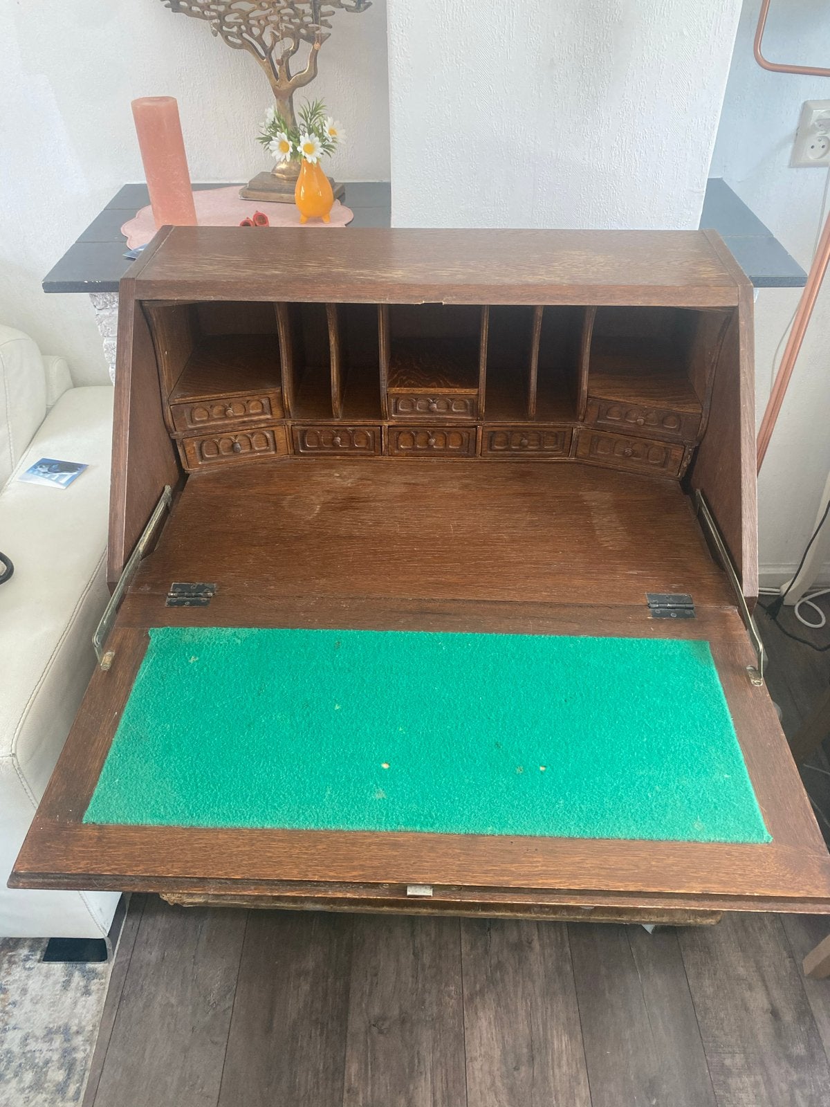 Antiek eikenhouten secretaire met lades, Ophalen
