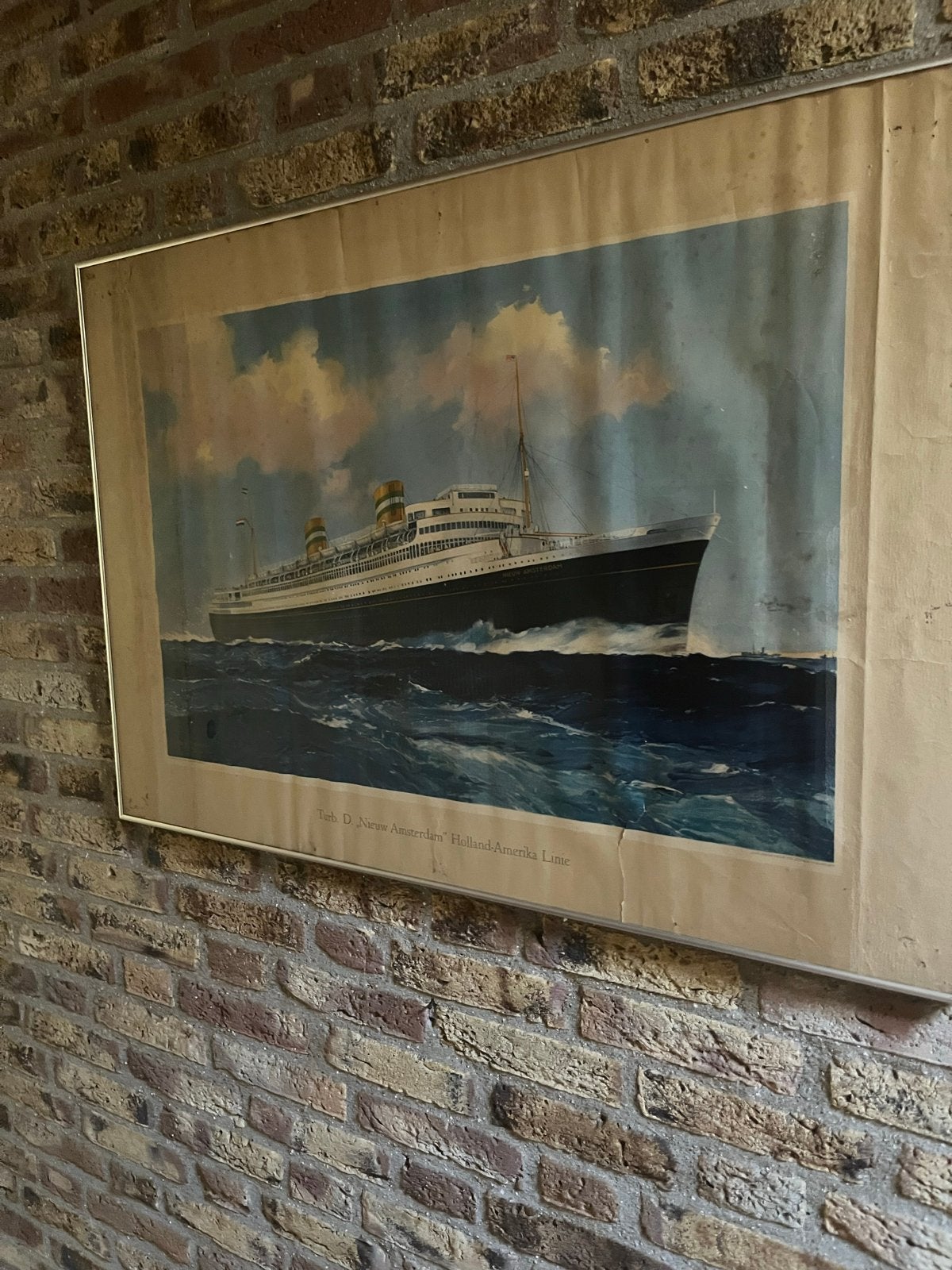 Originele poster Turb. D. Nieuw Amsterdam Holland-Amerika Li, 50 – 75, Gebruikt, Ophalen of Verzenden, 75 tot 100 cm