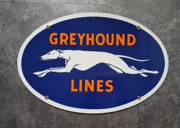 Greyhound lines emaillen USA reclame decoratie bord bus, Ophalen of Verzenden, Gebruikt, Reclamebord