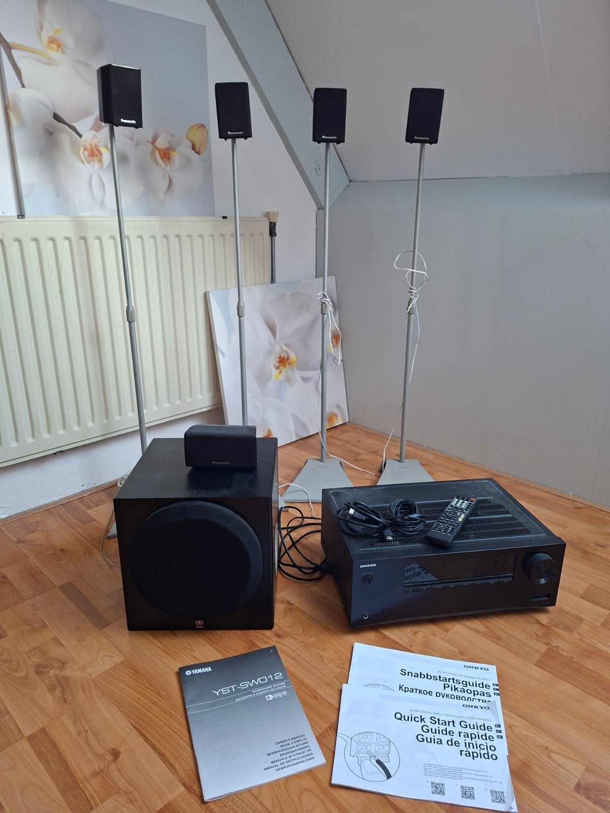 Set: Panasonic, Yamaha, Onkyo met Vogel's standaard, Ophalen of Verzenden, Gebruikt