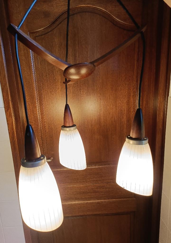 Mid century UNO&OSTEN KRISTIANSSON teakhouten hanglamp (L49, Antiek en Kunst, Antiek | Lampen, Ophalen of Verzenden