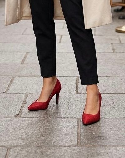 H&M Rode Glitter Pumps Maat 37 - Feestelijk & Elegant, Pumps, Ophalen of Verzenden, Zo goed als nieuw, Rood
