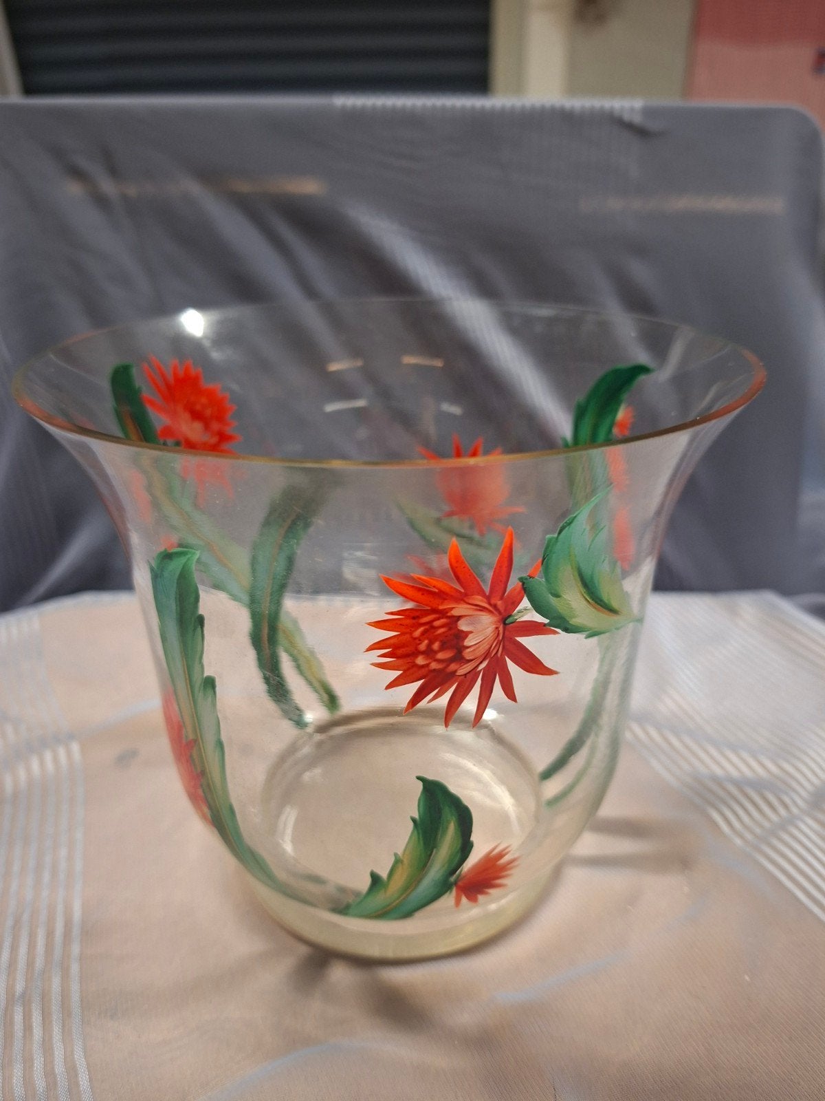 Vintage kristallen vaas handgeschilderd - Lidcactus, Antiek en Kunst, Ophalen of Verzenden