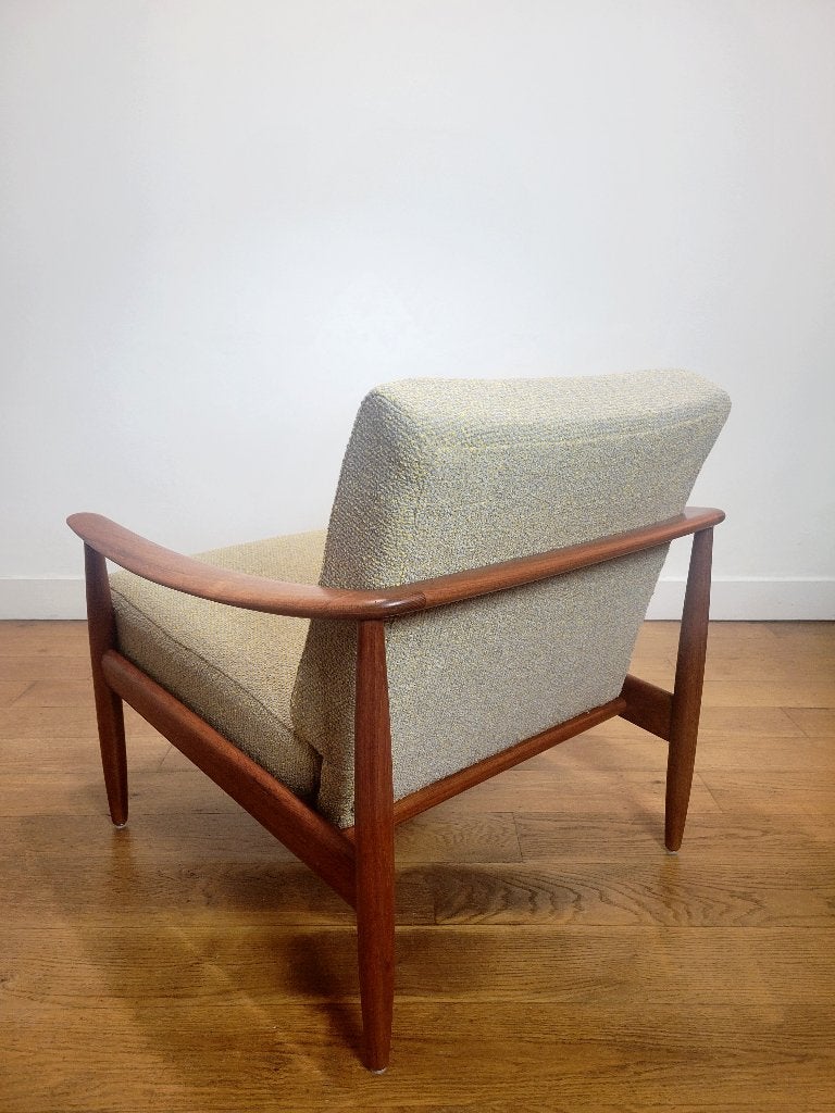 Vintage fauteuil in teak van Carl Straub, 1960, Huis en Inrichting, Fauteuils, Ophalen, Gebruikt, 75 tot 100 cm, Stof