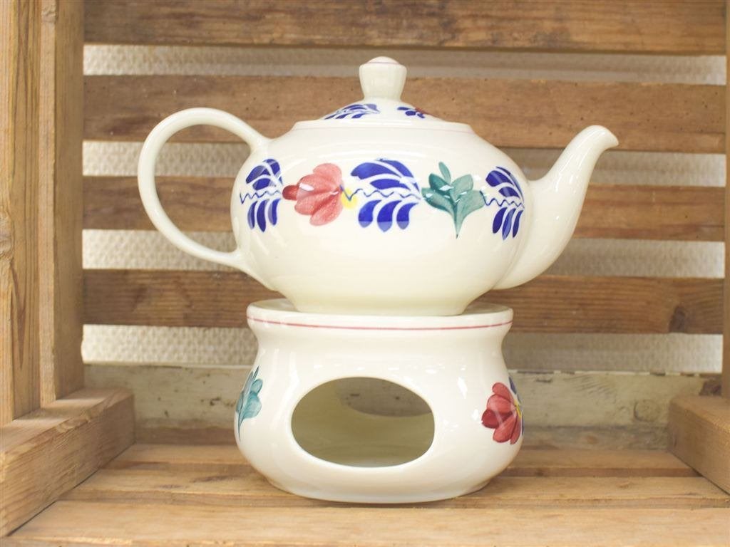 Boch Boerenbont theepot met theelicht houder 51686, Ophalen of Verzenden, Gebruikt, Aardewerk, Bord(en)