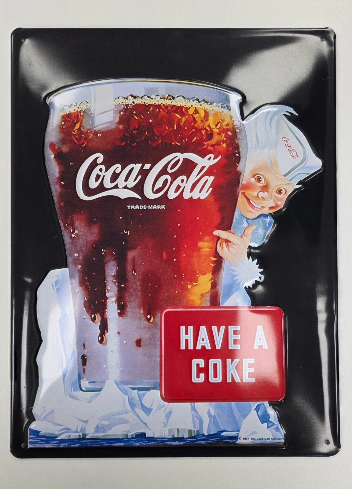 Origineel, retro, blikken, Coca-Cola reclamebord, Ophalen of Verzenden, Zo goed als nieuw, Reclamebord