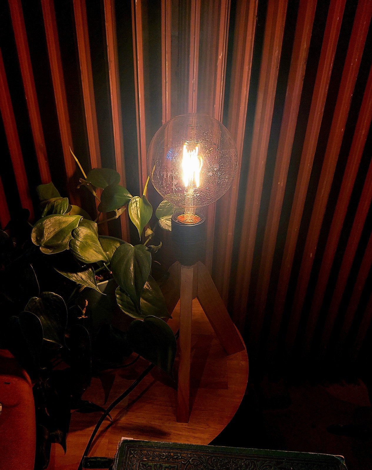 Vintage Tafellamp met Edison LED Lamp - Houten Statief, Ophalen, Overige merken, Vintage, E27 (groot)