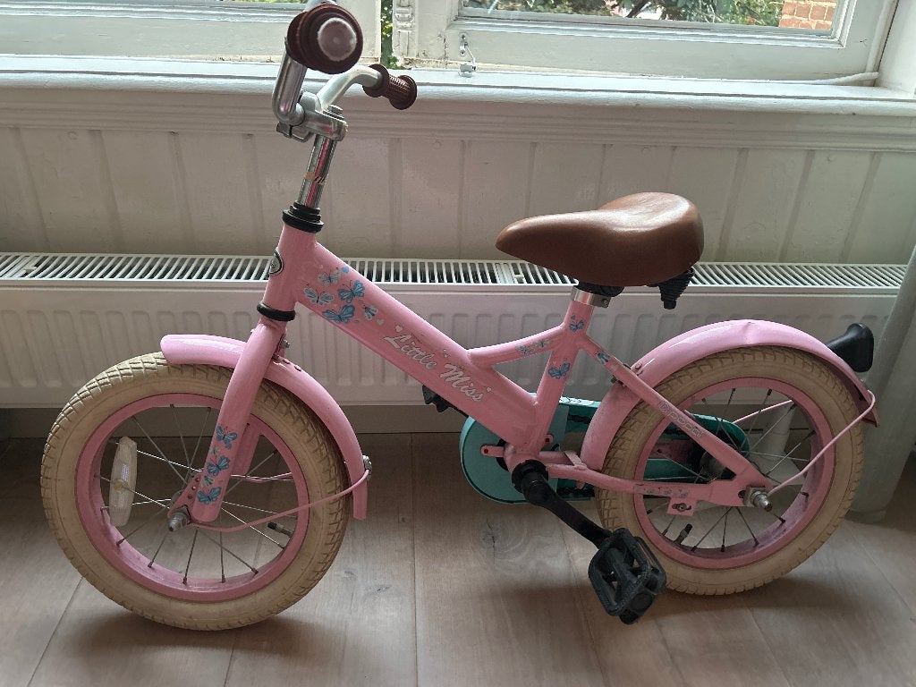 Kinderfiets, Popal Little Miss, roze, Fietsen en Brommers, Ophalen, Terugtraprem, Gebruikt, Minder dan 16 inch