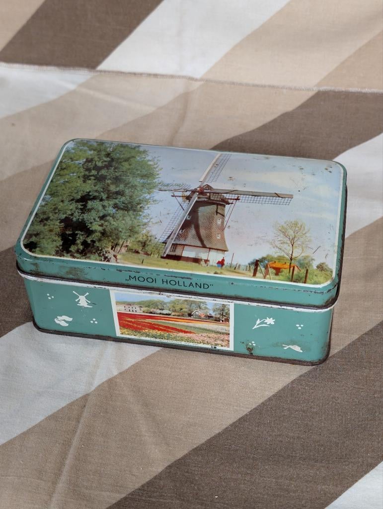 Vintage Hollands blik met molen en tulpen, Verzamelen, Blikken, Ophalen of Verzenden, Gebruikt, Overige, Overige merken