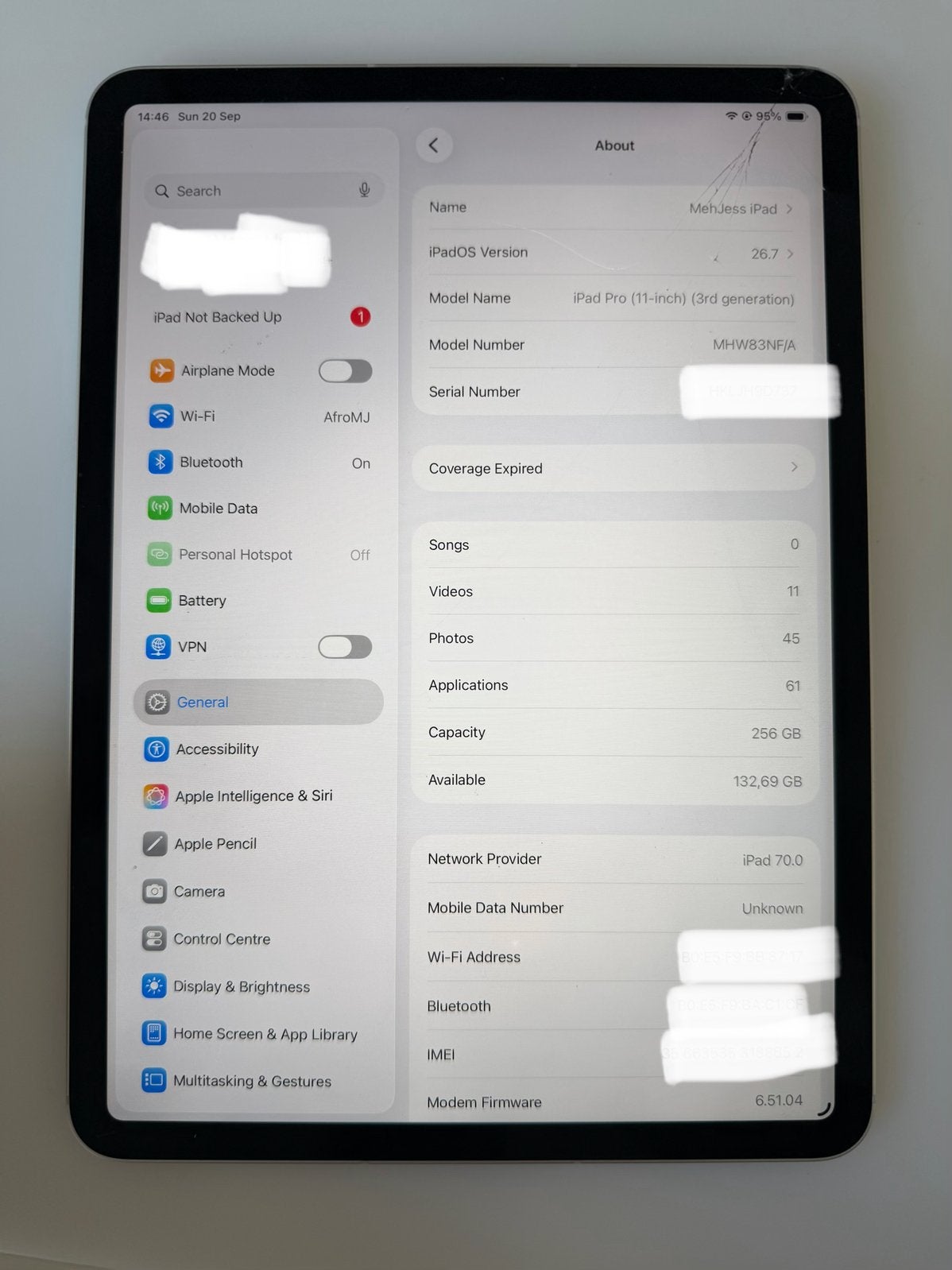 Apple iPad Pro (11-inch) 3e generatie 256GB Wi-Fi + Cellular, Computers en Software, Ophalen, Gebruikt, 11 inch, Apple iPad Pro