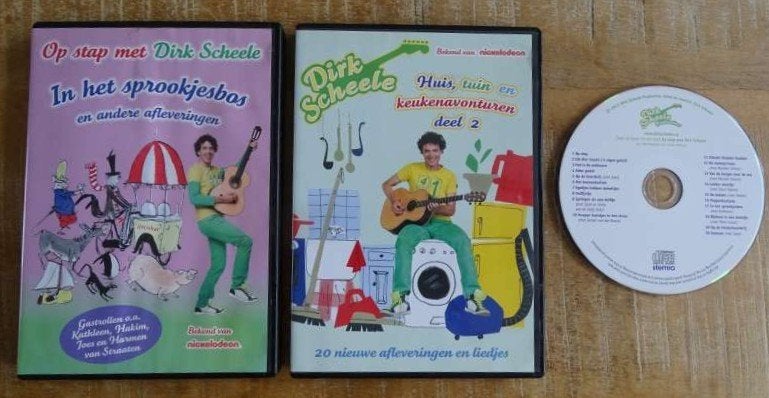 2 x Dirk Scheele DVD en 1 x CD met liedjes samen voor € 5,00, Cd's en Dvd's, Avontuur, Alle leeftijden, Tv-serie, Zo goed als nieuw