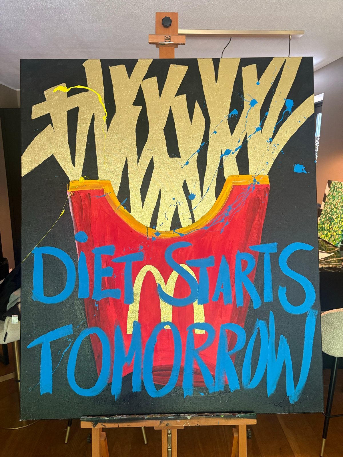 Groot Acrylverf Schilderij met Bladgoud - McDonald's, Ophalen of Verzenden