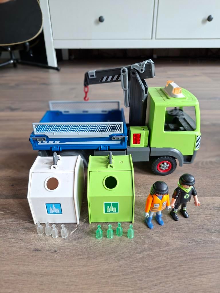 Playmobil Recycling Vrachtwagen met Glasbakken en Figuren, Ophalen, Zo goed als nieuw