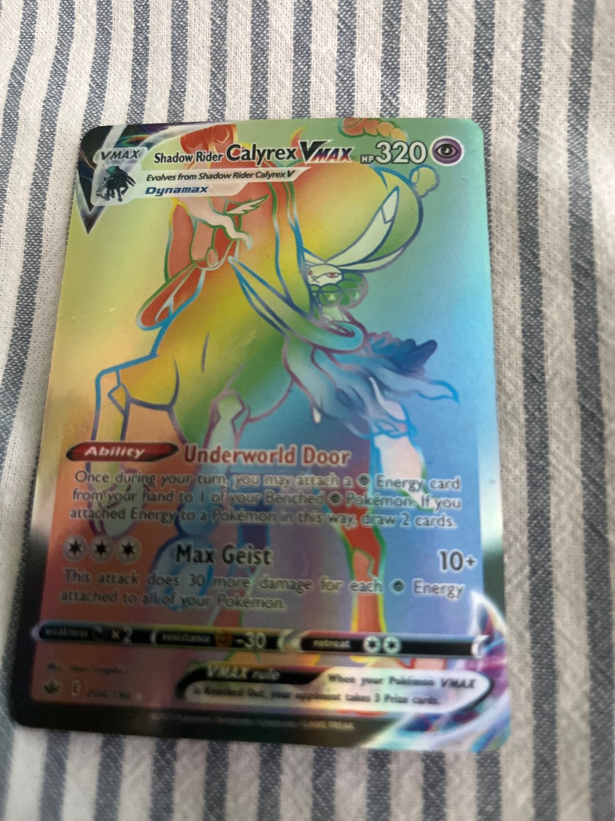 Shadow Rider Calyrex VMAX Rainbow Rare Pokémon Kaart, Ophalen of Verzenden, Zo goed als nieuw, Losse kaart, Foil