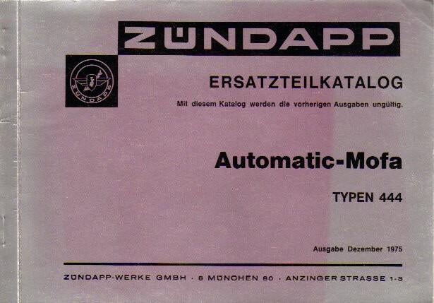 Zundapp Catalogus Automatic-Mofa typen 444 (5490z), Fietsen en Brommers, Handleidingen en Instructieboekjes, Zo goed als nieuw